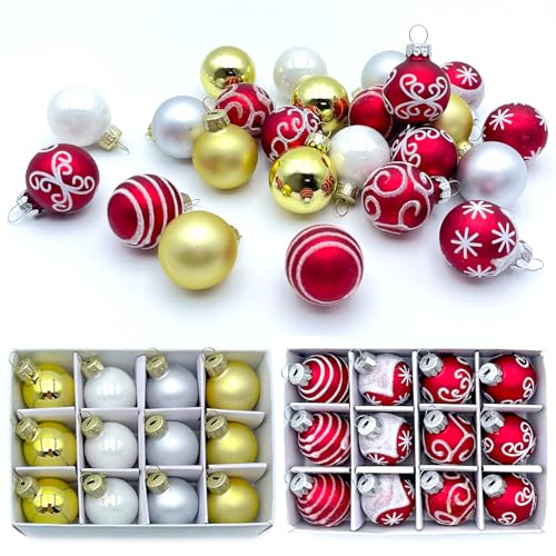 24 Stück Weihnachtskugeln Glas 3cm, Weihnachtsbaumschmuck Set,...