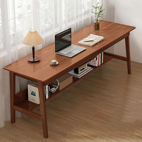 KIYIYDMM Escritorio extralargo de Madera: Mesa de Estudio de Escritura Doble Larga con estantes de Almacenamiento, estación de Trabajo para computadora para 2 Personas para el hogar y la Oficina