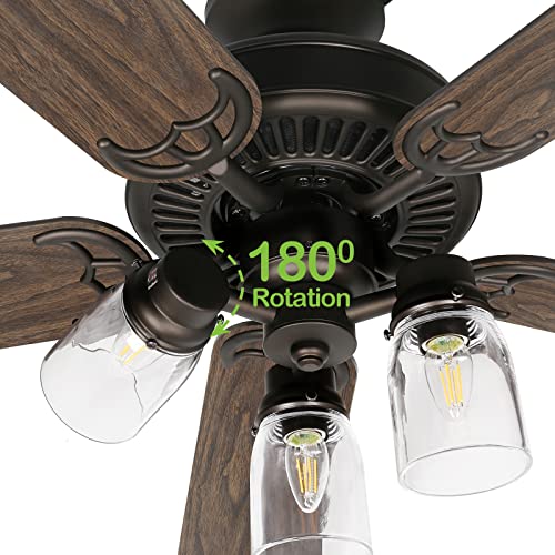 Hykolity 52 Inch Indoor Oiled Bronze Ceiling Fan With Remote Control, Industrial Ceiling Fan With Lighting, Reversible Motor And Blades, Etl Listed For Living Room, Bedroom, Basement, Kitchen #TOP4