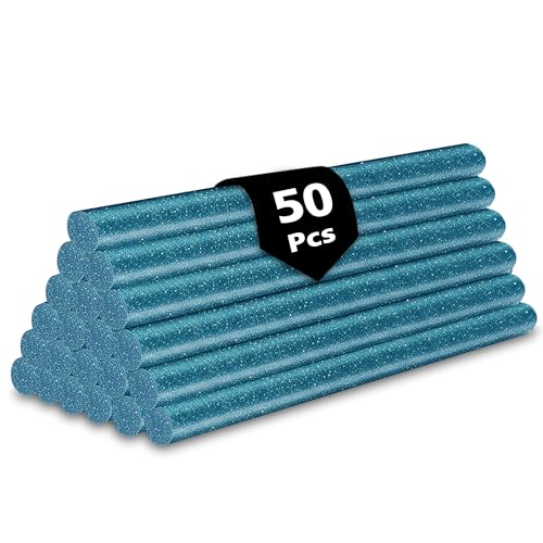 Image of GLUN 50 Piece Glitter Glue Sticks Turquoise Sparkles, 7mm x 6 Inch, Smooth Flow Adhesive for Office, School & Craft Projects