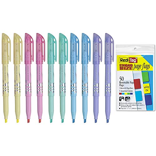 Image of Pilot FriXion Light Pastel Collection Erasable Highlighters, Set of 2, Yellow, Pink, Green, Purple, Blue (10 /Pack Bundle) & Redi-tag Removable Page Flags 1 Pack