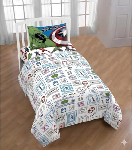 Marvel Avengers Twin 3-Piece Sheet Set - Includes 1 Fitted Sheet, 1 Flat Sheet & 1 Pillowcase - Soft Microfiber Kids Bedding Set