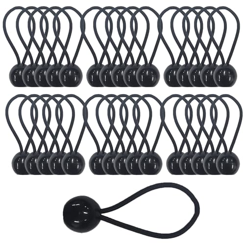 30pcs Tendeur Elastique avec Boule, Sandow Elastique, Tendeur Bache pour Bannière, Pavillon, Bâche, Camping, Tente, Rideaux Harnais d’Extension, Épaisseur...
