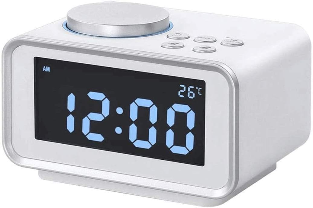 Sveglia Digitale A LED, Sveglia Display Digitale A LED Sveglia Elettronica da Comodino con Doppia Porta USB per Camera da Letto, White