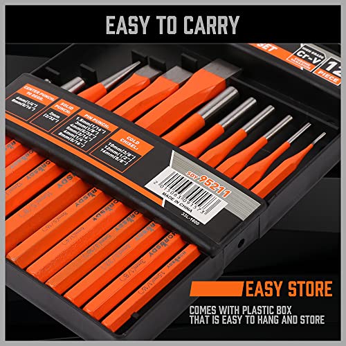 Image of HORUSDY 12-Piece Punch and Chisel Set, Including Cold Chisels, Pin Punch, Center Punch