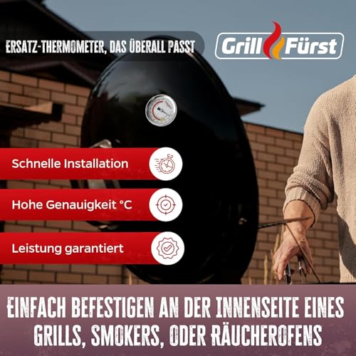 Grillfürst BBQ Deckelthermometer Therm 260 - Einbau Grillthermometer für Grill, Smoker oder Räucherofen, Ø 6,5 cm