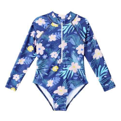 Image of Zando UPF50+ Girls Long Sleeve One Piece Swimsuit with Zipper - Rash Guard for Teens Toddler Kids 2-15 Years
