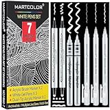 MARTCOLOR White Pens Set, 05/08/10mm Assorted Tip Opaque White Gel Pens Dual-Tip Acrylic Paint Pen Brush Tip Acrylic Markers for Black Paper Drawing, Sketching, Illustration, Card Making, 7 Pack