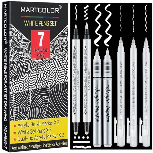 MARTCOLOR White Pens Set, 05/08/10mm Assorted Tip Opaque White Gel