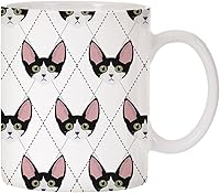 Vista 12 de Adorable taza de café de cerámica con diseño de raza de gato con diseño de rombos de 11 oz (Tuxedo)