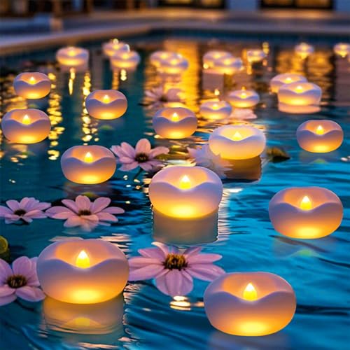 Floating Candles, Water Activated Flameless LED Candles, 160 Hour Battery Life, Battery-Powered Candles for Table Centerpieces, Pool Decor, Vase, Wedding, Halloween, and Party Decorations (12 Pack)