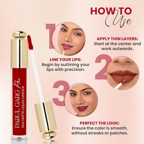 Image of Parul Garg Beauty Silk Matte Liquid Lipstick|Long-Lasting & Smudge-Proof|Soft Matte Finish|Vegan & Clean Beauty|Hydrates with Shea Butter & Vitamin E|Shade: Cherry Blossom 18 - Soft Pink, 3ml