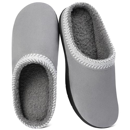 MIXIN Womens House Slippers Comfy Warm Fur Lined Memory Foam Bedroom Shoes with Anti-Slip Rubber Sole Indoor Outdoor