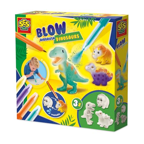 Ses Creative 14295 Feutres Aérographe - Dinosaures - Kit de Loisirs Créatifs pour Enfants dès 5 Ans - Décorez des Dinosaures lavables avec des feutres - Parfait pour Les Amateurs de Dinos