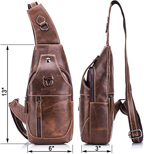 Genuine Leather Sling Bag,Full Grain Leather Casual Crossbody Shoulder Chest Bag Travel Hiking Vintage Day Pack Backpacks For Men (Brown) #TOP1