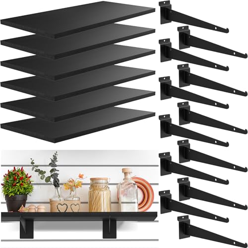 Tcevily 6 Pack Wooden Slatwall Shelf, 20" x 8" Slat
