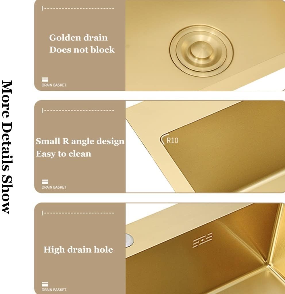 Golden Kitchen Worktop Large Size Double Bowl Bar Sink 304 Stainless Steel Wet Bar & Prep Sink with Pull-Out Faucet Top Mount Or Undermount