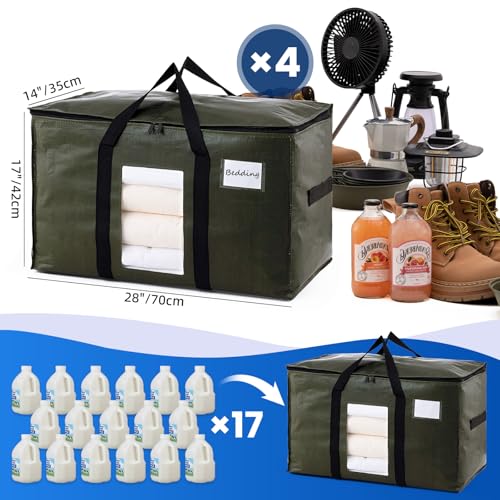 Image of TAILI 4 Pack Green Extra Large Storage Bags, Heavy Duty Totes with Visible Window, Wrap Around Handles, Perfect for Moving