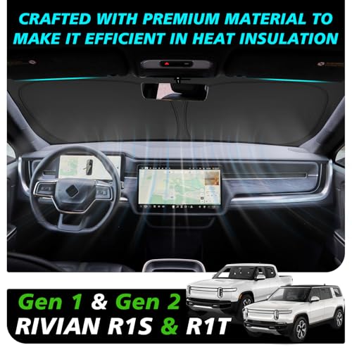 Image of BestEvMod Windshield Sunshade Compatible with 2022-2025 2026 Rivian R1S R1T Accessories Foldable Front Window Sunshade Sun Visor Protector Blocks Glare UV Ray Sun Protection Custom Fit