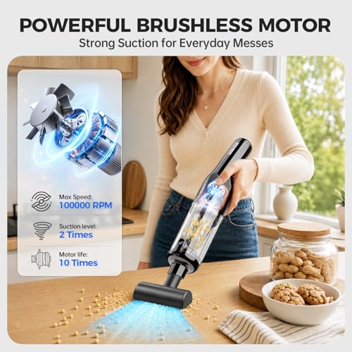 Image of dormzie Handheld Vacuum Cordless, Car Vacuum with 19000Pa Powerful Suction,1.3 lbs Lightweight, Type-C Charge, Multiple Accessories for Car Home Office Pet