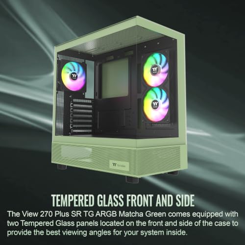 Image of Thermaltake View 270 Plus SR TG ARGB; Mid Tower Chassis; 1xSF240 ARGB PWM Reverse Fan 1xSF120 ARGB PWM Fan; 360mm Radiator Support; 420mm GPU Clearance; Matcha Green; CA-1Y7-00MEWN-06