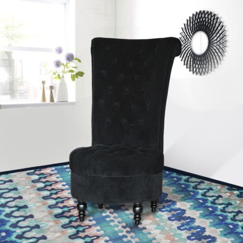 HOMCOM Retro Button-Tufted Royal Design High Back Armless Chair with Thick Padding and Rubberwood Legs, Black