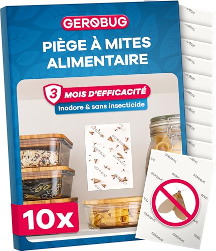 GEROBUG Piège à Mites Alimentaires 10 piéces XXL Pack - Pièges à Pheromone Sans Odeur pour les Mites Alimentaires avec Un Effet d'attraction Maximal - Piège avec...