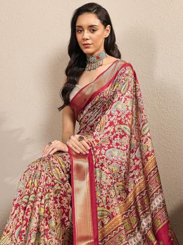 Image of Libas Printed Silk Blend Saree for Women With Unstitched Blouse Piece | Traditional Saree for Festive & Wedding