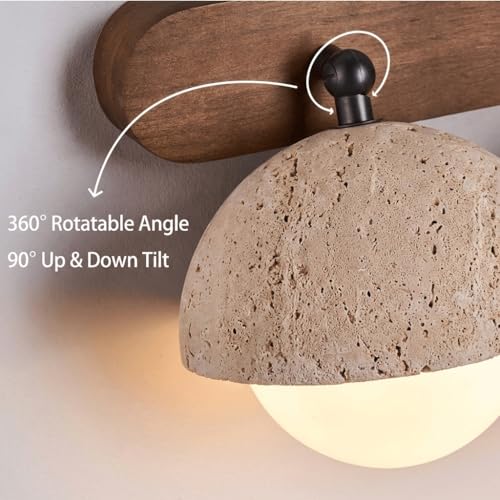 Aplique de pared de travertino y vidrio con rotación 360 grados estilo crema mid-century 5