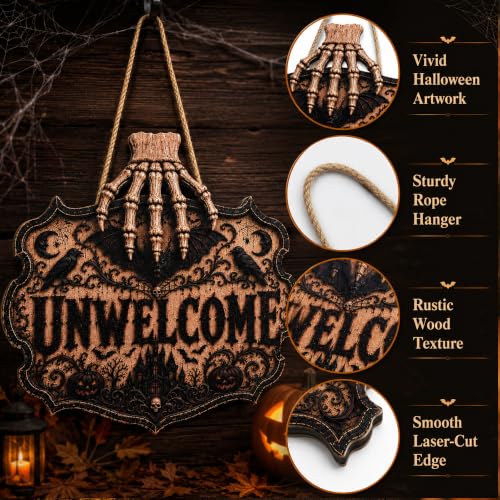Image of Halloween Decorations - Gothic Unwelcome Wooden Sign for Front Door