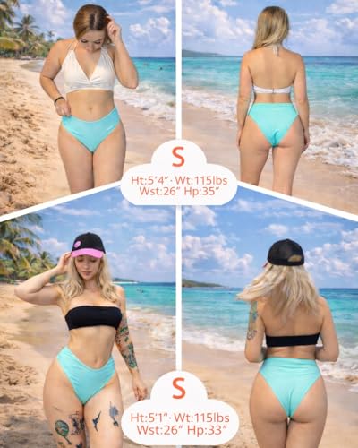 Image of Zmart Women V Cut Cheeky Bikini Bottoms - Mid Waist High Cut Swim Bathing Suit Bottoms V Front Swimsuit