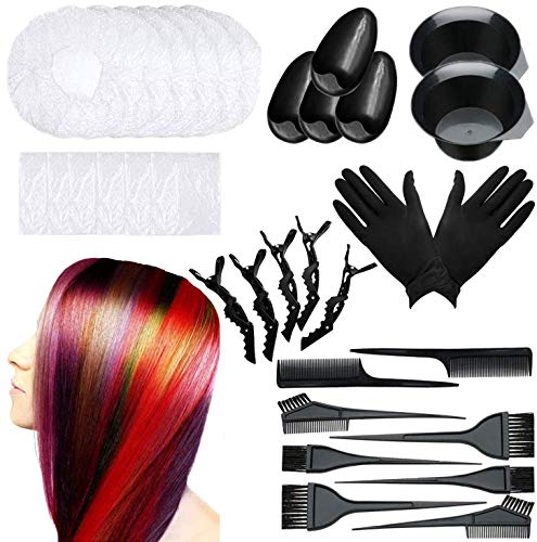 33 Pieces Hair Dye Brush And Bowl Set,Hair Dye Brush/Comb,Hair Tinting Bowl,Ear Cover,Shower Cap,Shawl, Alligator Clip,Gloves For Hair Coloring?Bleaching Hair DIY Salon Hair Coloring Kit
