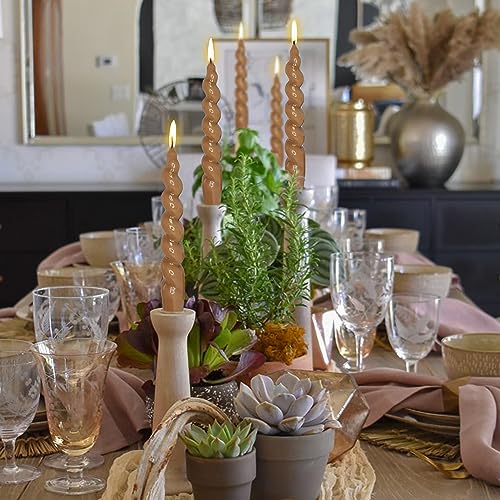 Bougie conique torsadée marron sans odeur pour repas sans interférence olfactive