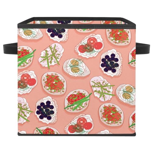 VAPOKF Scatola portaoggetti pieghevole, in tessuto, a forma di cubo, organizer con manici, per giocattoli, vestiti, libri, armadio, camera da letto, casa, motivo tartine con sfondo rosa