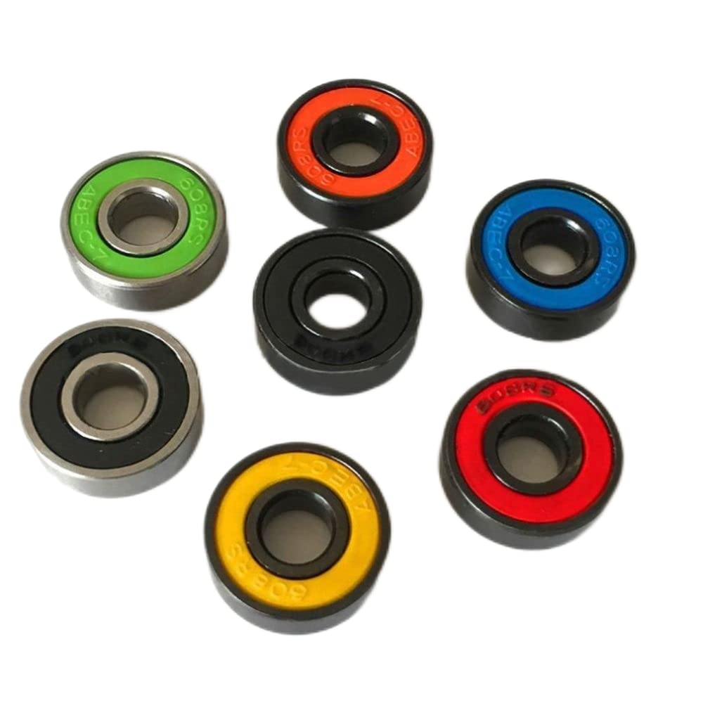 SUOFEILAIMU 16pcs 608-2RS ABEC-7 Colorful Ring Longboard Inline Skate Skateboard Bearings