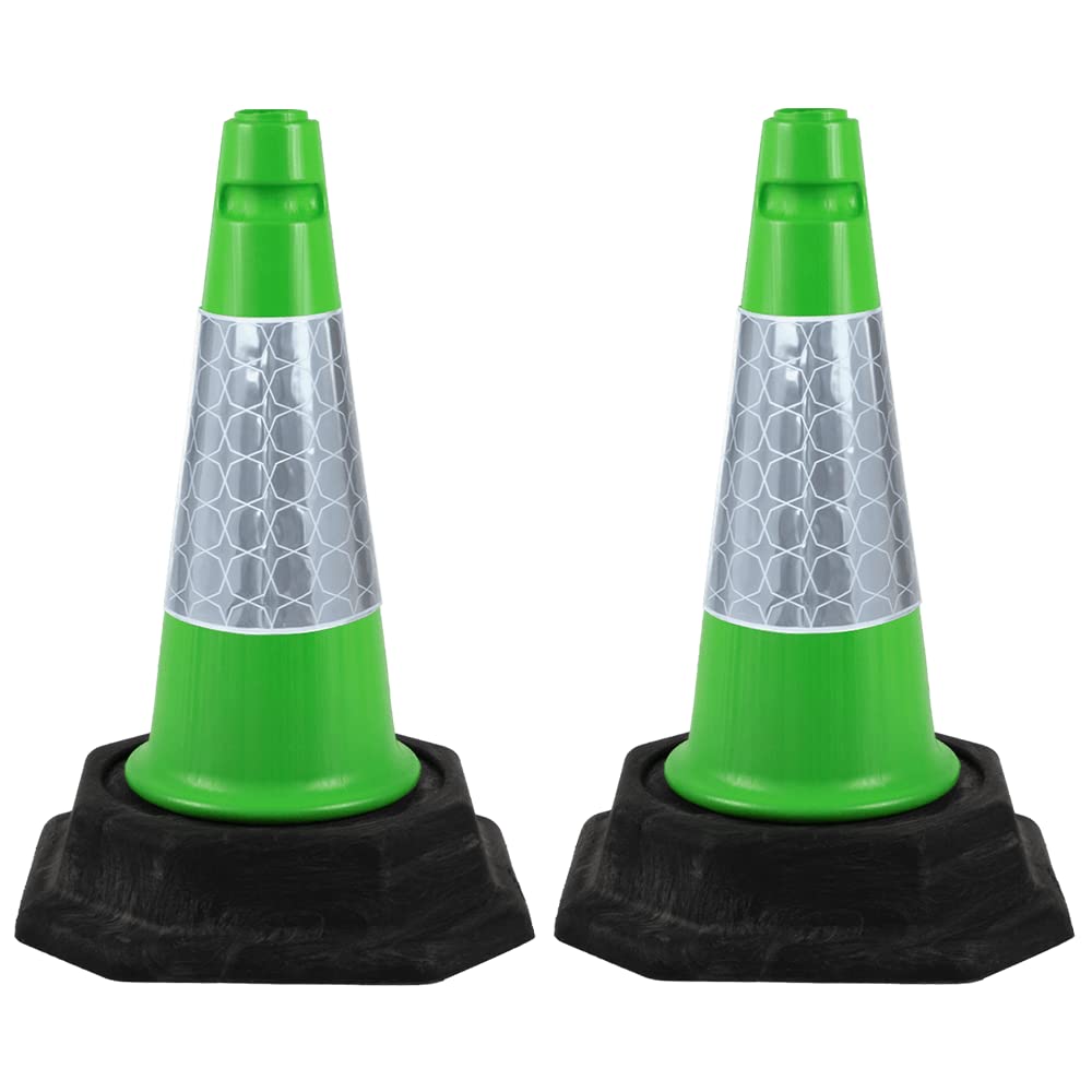 Street Solutions UK - 2 x 460mm Tall Traffic Cones Reflective Sleeve For Indoor And Outdoor Usage, Self Weighted Cones Are Manufactured In The UK Green