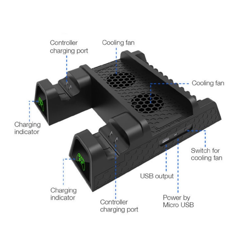 Ladeständer, Kühlventilator-Basis für X1X/X1S Game-Controller, Doppel-Docking-Ständer, eingebauter Spiel-Disc-Speicher