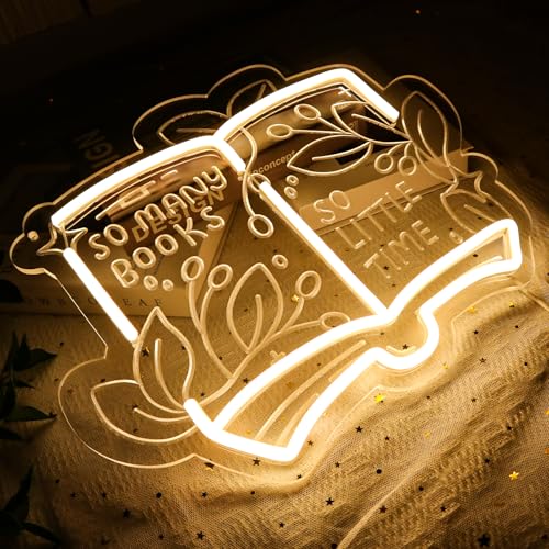 Image of PMCVYH So Many Books So Little Time Neon Sign for Wall Decor, Reading Led Signs for Library, USB Dimmable Neon Lights for Classroom Read Corner Bedroom Study Room Home Book Club Motivational Wall Art