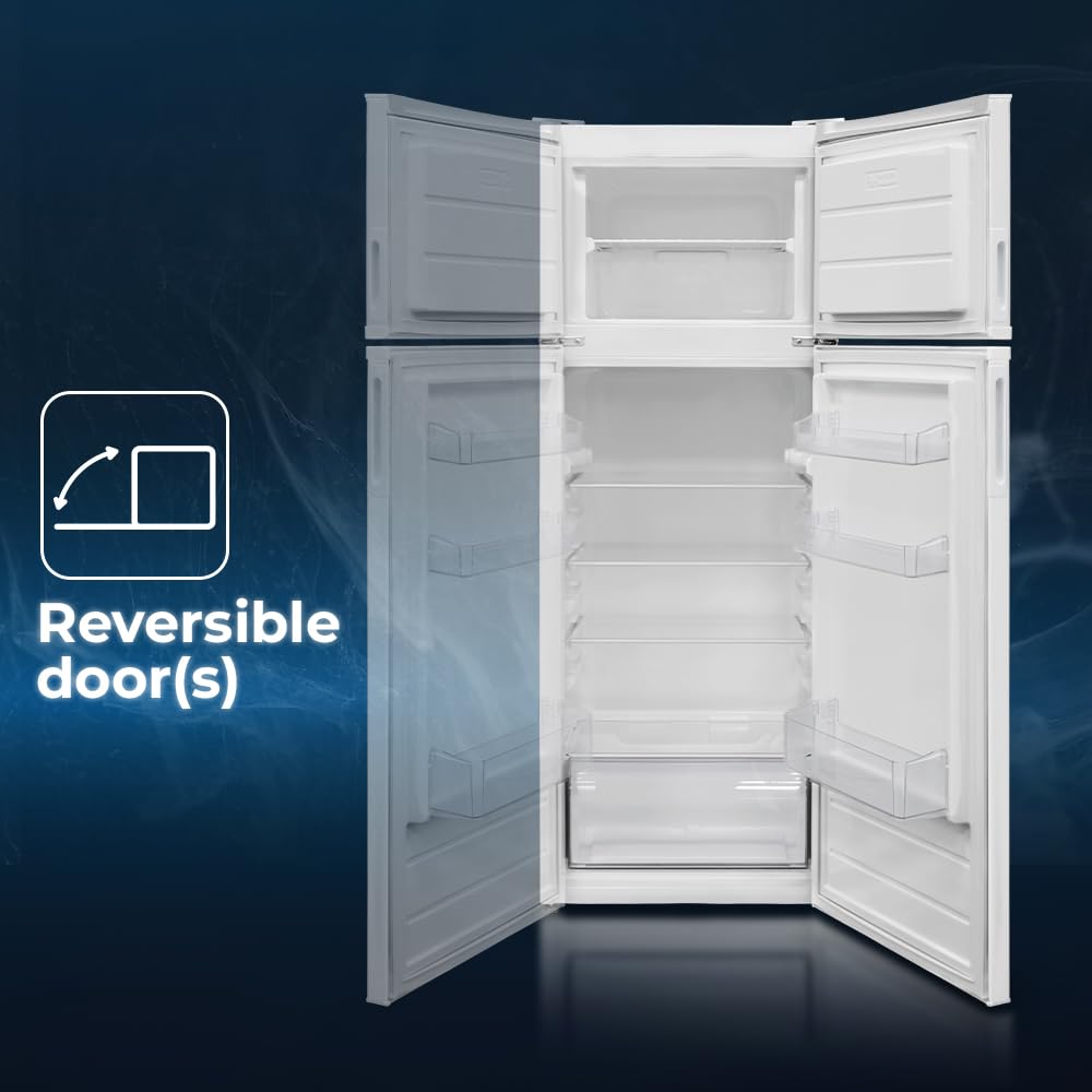 Hyundai Frigorífico Estandar Blanco, 2 Puertas HFG14355E01, Capacidad 206 Litros, Cíclica, Bajo Nivel Sonoro, Puerta Reversible, Clasificación Energética E