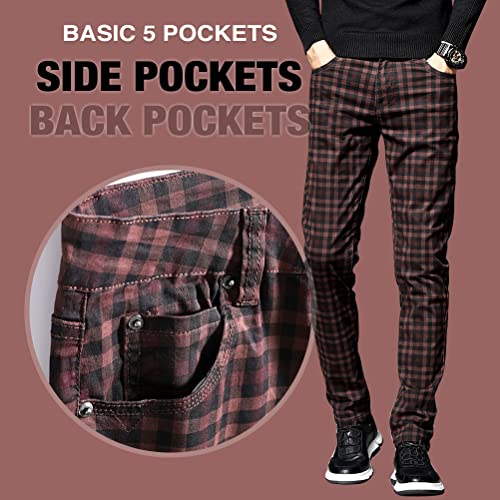 IDEALSANXUN Mens Plaid Dress Pants Chino Stright Leg Slim Fit Skinny Pants3