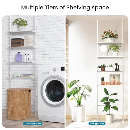 Image of Home Zone Living Over-the-Toilet Organizer Bathroom Storage Organizer | Tension-Mounted Design with Adjustable 4-Tier Shelves, for Ceilings 91 inch to 114 inch High, White