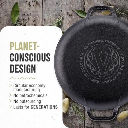 Image of Victoria 10-Inch Cast Iron Comal Pizza Pan with 2 Side Handles, Preseasoned with Flaxseed Oil, Made in Colombia, Black