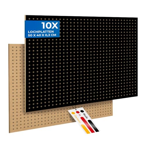 PEGBOARD Mini Lochwand aus Holz (MDF) 50 x 40 x 0,3 cm - Lochung Ø5 mm Abstand 15 mm - schwarz lackiert - Hergestellt in Deutschland (10)