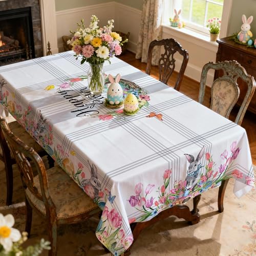 Hexagram Easter Table Cloth 60 x 104 Inch, Easter Tablecloth Rectangle Bunny Eggs Truck Tablecloths for Party Home Dinner Decor by Hexagram - Image 5