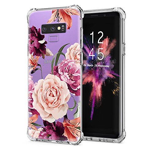 LUOLNH Compatible with Galaxy Note 9 Case,Samsung Galaxy Note 9 Case with Flower,Slim Shockproof Clear Floral Pattern Soft Flexible TPU Back Cover for Samsung Galaxy Note 9 (Purple)