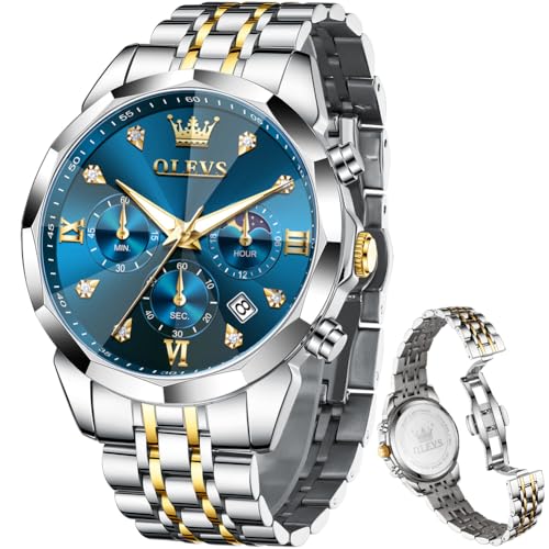 Image of OLEVS Watches for Men Luxury Diamond Casual Large Dial Watches Stainless Steel Waterproof Business Dress Analog Luminous Date Mens Watches