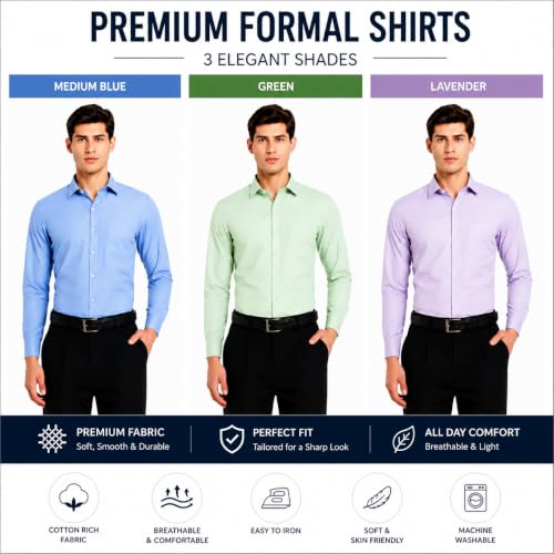 Image of Men's Solid Formal Shirt | Premium Cotton Rich Full Sleeves Shirt | Comfort Fit Office Wear Shirt with Single Chest Pocket | Stylish Casual & Formal Shirt for Men