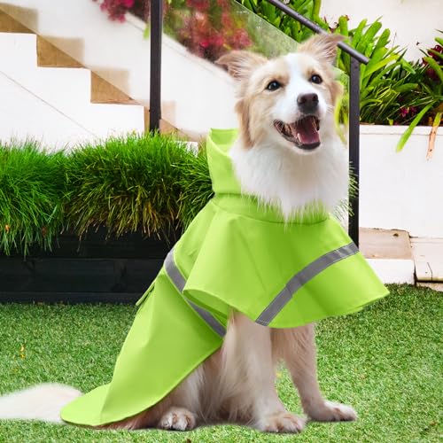 NACOCO-Large-Dog-Raincoat-Adjustable-Pet-Water-Proof-Clothes-Lightweight-Rain-Jacket-Poncho-Hoodies-with-Strip-Reflective-XL-Green