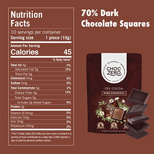 70% Cocoa Special Vegan Dark Chocolate - Keto Friendly Choczero Squares - Sugar-Free (3 Bags, 30 Snack Pieces) #TOP1