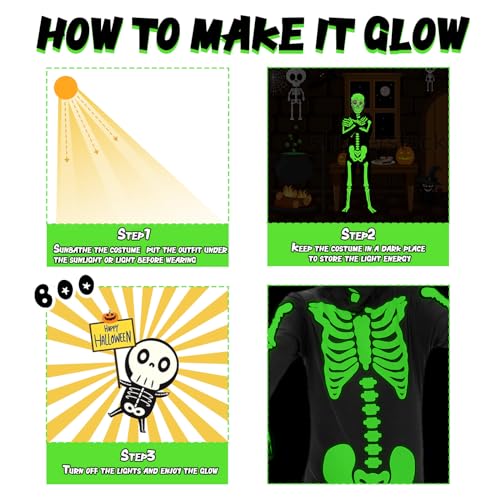 Faybox WSKL10003-S Skeleton Costume For Kids Boys,Glow In The Dark Halloween Costume Skeleton Onesie thumb #3